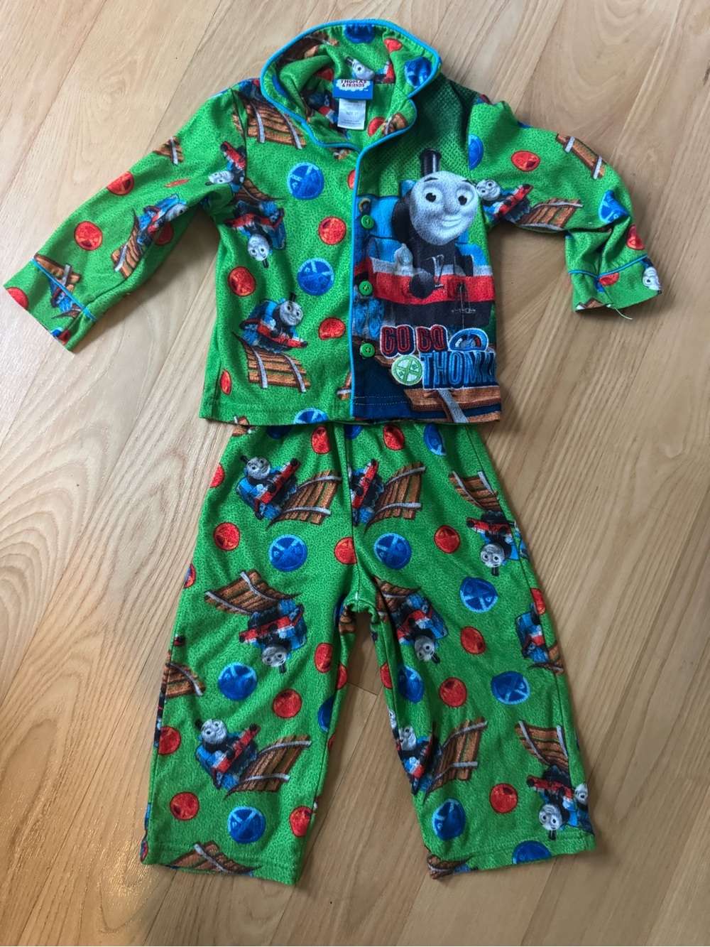Thomas & Friends Thomas Train Fleece Pajama Set 2T Green Button Up